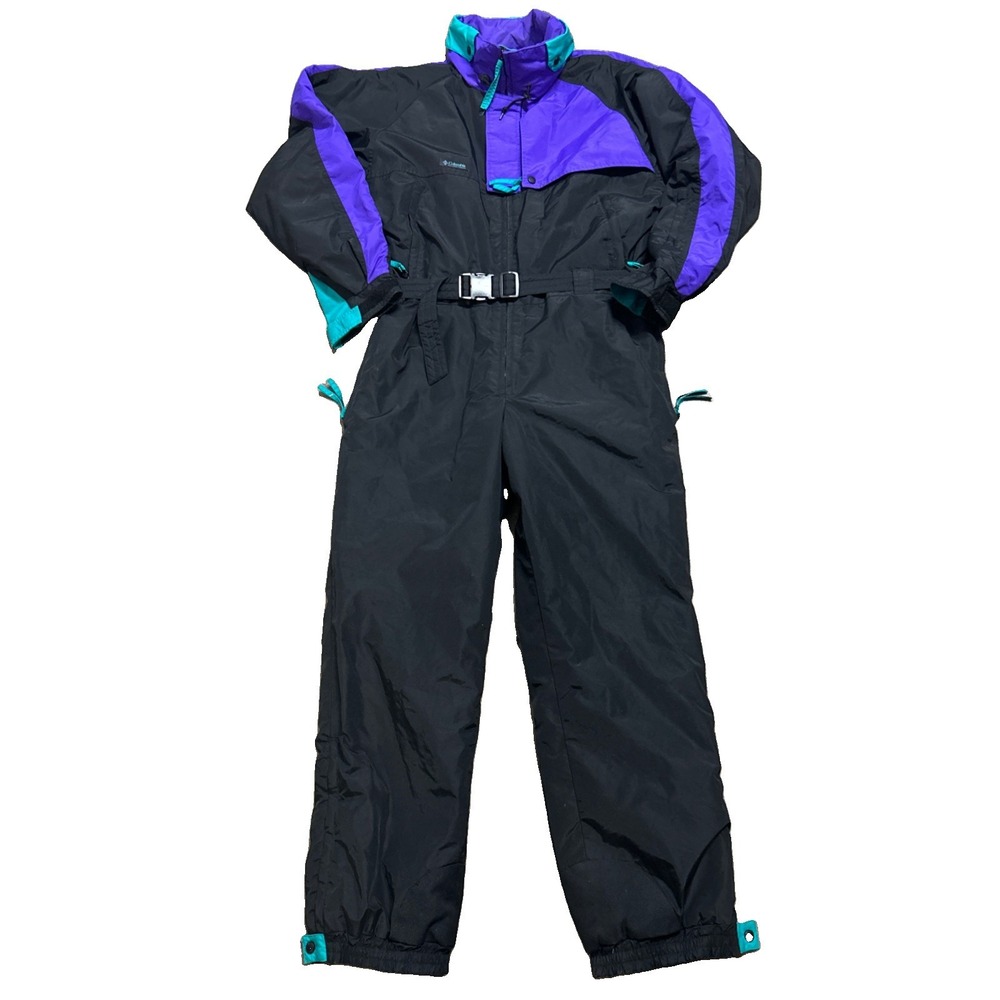 90's Columbia Men's Black/Purple Radial Sleeve Full-Body Ski Snow Suit Size L